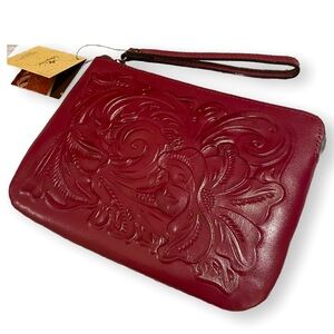 Patricia Nash | Cassini Tooled Leather Wristlet | Burnt Magenta | NWT